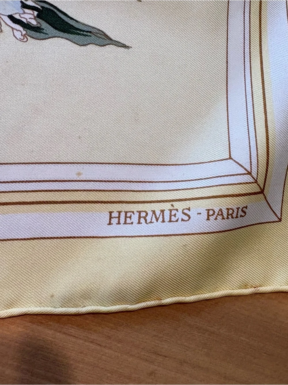 Authentic Hermes Yellow Floral Silk Scarf with Blue and Pink Accents